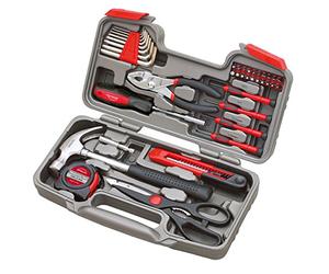 Apollo Tools DT9706 Original 39 Piece General Repair Hand Tool Set with Tool Box Storage Case, Red