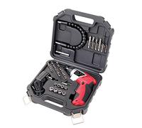 Apollo Tools Lightweight Cordless Screwdriver Set Includes Rechargeable 3.6 Volt Li-ion Screwdriver and 45 Piece Accessory Set in Black Carrying Case - Red - DT4944