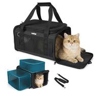 Apollo Walker Cat Carrier Airline Approved, Expandable Travel Pet Carrier with Locking Zippers, Soft-Sided for Small Medium Pets, Foldable Portable Pet Travel Bag (Black)