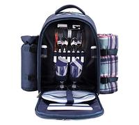 Apollo Walker Picnic Backpack Bag for 2 Person with Cooler Compartment, Detachable Bottle/Wine Holder, Fleece Blanket, Plates and Cutlery (Blue)