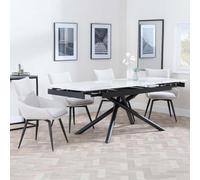 Apollo White Ceramic Extending Dining Set - Ace Beige Fabric Swivel Dining Chair