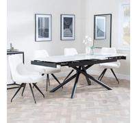 Apollo White Ceramic Extending Dining Set - Arctic Cream Velvet Fabric Swivel Dining Chair
