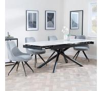 Apollo White Ceramic Extending Dining Set - Arctic Grey Velvet Fabric Swivel Dining Chair