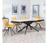 Apollo White Ceramic Extending Dining Set - Boden Yellow Fabric Swivel Dining Chair