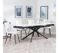 Apollo White Ceramic Extending Dining Set - Corona Beige Fabric Dining Chair