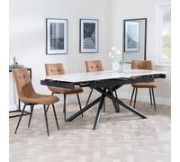 Apollo White Ceramic Extending Dining Set - Corona Brown Fabric Dining Chair
