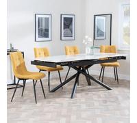 Apollo White Ceramic Extending Dining Set - Corona Yellow Fabric Dining Chair