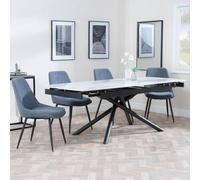Apollo White Ceramic Extending Dining Set - Darwin Dark Grey Fabric Dining Chair