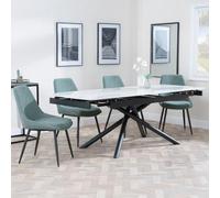 Apollo White Ceramic Extending Dining Set - Darwin Green Fabric Dining Chair