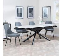 Apollo White Ceramic Extending Dining Set - Darwin Grey Fabric Dining Chair