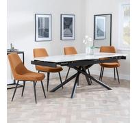 Apollo White Ceramic Extending Dining Set - Darwin Orange Fabric Dining Chair