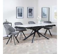Apollo White Ceramic Extending Dining Set - Ion Dark Grey Velvet Fabric Swivel Dining Chair