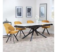 Apollo White Ceramic Extending Dining Set - Ion Mustard Velvet Fabric Swivel Dining Chair