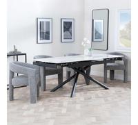 Apollo White Ceramic Extending Dining Set - Kiefer Grey Boucle Fabric Dining Chair