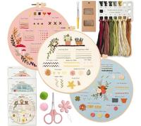 ApollOptimum 3-Pack Cross Stitch Kits for Adults, Floral Embroidery Kit for Beginners with Video & Paper Guides, Complete Embroidery Accessories & Hoops, Slow-Stitching Art Therapy Craft