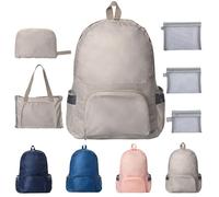 ApollOptimum Hiking Backpack,4 PCS Set,3 Mesh Bags、1 Backpack,2 Ways of Carrying: Hand-Held、Small Backpack,Walking Bag Foldable Bag for Outdoor Sport Travelling Walking Hiking Camping Biking (Khaki)