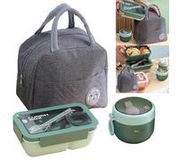 ApollOptimum Lunch Box and Bag,850 ml Bento Box,650 ml Thermal Food Flask with Fork & Spoon,Insulated Lunch Box,Durable Oat Material,Microwave Dishwasher Safe Available