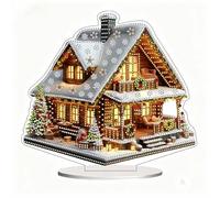 Apomelo Diamond Art Christmas Snow House Tabletop Ornament Two-Sided Pattern Design Special Shaped Crystal Diamond Art Kit for Adults Christmas Ornament Stand Up for Home Holiday Decor