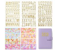 APOMOONS 13 Sheets Sticker Set, Small Self Adhesive Vinyl Letter Number Symbol Stickers Kit Capital Letter Stickers Alphabet Number Sticker Gold for Water Bottle Invitation Cards Scrapbook Notebook