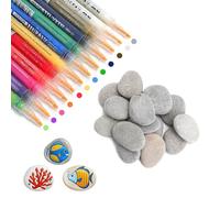 APOMOONS 15pcs Pebbles for Painting, 30-50 mm Painting Rocks with 12 Colour Markers, Stones Rock Painting Kit Grey Flat Pebbles for DIY Arts Crafts Garden Decoration