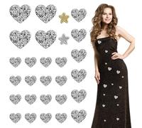 APOMOONS 28 Pcs Heart Iron on Patches, Rhinestone Hearts Patche Heart Shaped Silver Gems Heart Shape Diamond Appliques Adhesive Love Glitter Crystal Patches for Clothes Jeans Shoes Hats Backpack