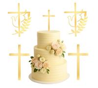 APOMOONS 4 PCS Golden Cross Cake Topper Reusable Acrylic Decoration Mirror Baptism Cake Decoration Crossing Cupcake Toppers Cake Decorations for Baptism Christening Baby Celebration Holy Communion