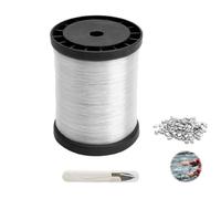 APOMOONS Clear Fishing Wire Set - 200M Invisible Monofilament Line with 120 Crimp Sleeves & Scissors - Strong Nylon Wire for Hanging Crafts, DIY Decorations, Jewelry Beading