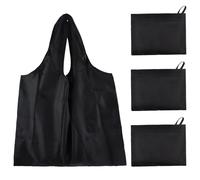 APOMOONS Pack of 3 Foldable Shopping Bags, Environmentally Friendly, Foldable with Attached Bag, Reusable, Durable, Washable, Lightweight, Black, 50 x 48 cm