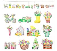 APOMOONS Wooden Decoration Spring Pack of 12 Spring Decoration Hanging Decoration Wooden Pendant Spring Flowers Gnomes Tulips for Branches, Doors, Windows, Ceilings, Gardens, Yards