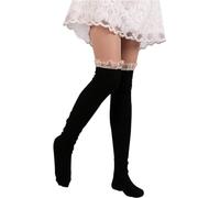 Apone Fatu Women's Thigh High Lace Boot Socks - Knee High Warmer With Lace Trim Long Stocking for Cosplay, Black, Medium-X-Large