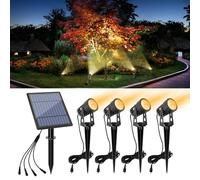 APONUO Metal Solar Spot Lights Outdoor with 9.8ft Cable Solar Powered Landscape Lighting Low Voltage IP65 Waterproof Auto On/Off for Outside Garden Yard Landscape Pathway Garage-Warm White(4-in-1)