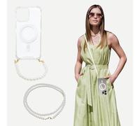 Aporia - Compatible with MagSafe Clear Case with Golden Hooks for iPhone with Two Pearl Straps | Long Crossbody + Short Wristlet Straps (iPhone 17 Pro Max)