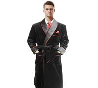 Apornipal Men's Long Velvet Smoking Jacket with Belt Shawl Lapel Smoking Robe Quilted Dressing Gown, Black, 44