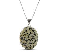 Aport Presents AAA Dalmatian Jasper Pendant Oval Shape Crystal Stone Locket - Pendant with Metal Chain for Reiki and Crystal Gemstone for Unisex #Aport-776