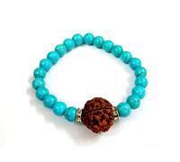 Aport Presents Natural Firoza/Turquoise Crystal Reiki Stone 8 Mm Beads Charm Bracelet with Rudraksha for Men and Women #Aport-422