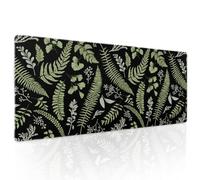 aportt Black Green Plant Flowers Mouse Pad XL Tropical Fern Botanical Leaves Extended Desk Mat 80X30cm Non-Slip Rubber Base Stitched Edge Large XL Mousepad ,31.5×11.8 Inch