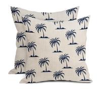aportt Navy Blue Palm Tree Pillow Covers 18X18 Inch Set of 2 Coastal Tropical Plants Coconut Trees Decorative Pillow Cases Summer Beach Vintage Cushion Case Hawaiian Home Decor for Sofa Couch Outdoor