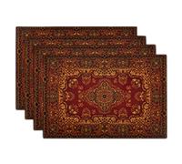 aportt Red Gold Boho Placemats Set of 4 Bohemian Vintage Retro Rug Carpet Linen Washable Kitchen Dining Table Mats Stain Heat-Resistant Desktop Decor Place Mats for Home Party Indoor 12x18 in