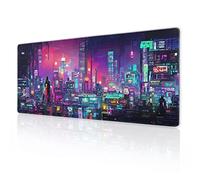 aportt Retro Japanese Anime Gaming Mouse Pad XL Cool Dark Purple Red Vaporwave City Extended Large Desk Mat Big Mousepad Non-Slip Rubber Base Stitched Edge Long for Desktop Computer,31.5×11.8 in