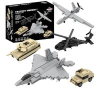 APOSTROPHE Games 5 Military Building Block Sets (659 Pieces) F-22 Raptor, M1 Abrams Tank, Black Hawk Helicopter, Reaper UAV and Humvee Army Truck Scale Models for Kids and Adults