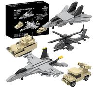 APOSTROPHE Games 5 Military Building Block Sets (730 Pieces) F/A-18 Hornet, F-14 Tomcat Fighter Jet, AH-64 Apache Helicopter, M2 Bradley Tank, and Humvee Avenger