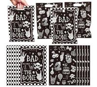 Aposwow Bad Two the Bone Party Decorations - 50 Pcs Black Bad 2 The Bone Goodies Candy Gift Treat Bag Skeleton Theme 2nd Party Favors for 2 Year Old Birthday Decorations