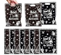 Aposwow Bad Two The Bone Party Decorations - 50 Pcs Skeleton Theme Goodies Candy Gift Treat Bag 2nd Black Party Favor Bags Bad 2 The Bone Birthday Decorations For 2 Year Old