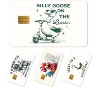Aposwow Credit Card Skin Stickers - 4 Pcs Silly Animals Debit Card Skin Stickers, Funny Goose Chicken Raccoon Removable Waterproof Decal Cover Set for DIY Key, Transportation Cards