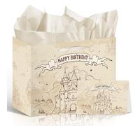 Aposwow Magical Wizard Gift Bag - Happy Birthday Party Decorations, Magic Gift Wrapping Bag with Handle Tissue Paper Greeting Card, Witch Castle Theme Birthday Party Decorations Supplies