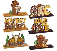 Aposwow My First Rodeo Decorations Boy, Western Cowboy Wooden Centerpieces for Tables, 1st Rodeo Birthday Party Decor First One Years Old Supplies Boys