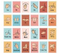 Aposwow Sign Language Posters for Classroom - 24Pcs Common Words and Phrases Hand Sign Language Posters for Kids Baby Toddlers, ASL American Signal Language School Classroom Decor
