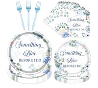 Aposwow Something Blue Before I Bridal Shower Do Plates and Napkins Tableware Decorations, 96PCS Something Blue Disposable Forks Decoration for Bachelorette Engagement Supplies, Serve 24