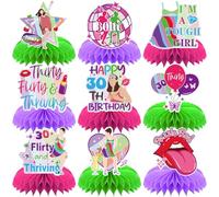 Aposwow Thirty Flirty and Thriving Decorations - 9PCS 30 Flirty and Thriving Honeycomb Centerpieces Birthday Table Decoration Talk 30 to Me Bday Decor for 30 Years Old Supplies