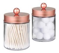 Apothecary Jars Bathroom Storage Organizer -Countertop Storage Organizer Canister Jar - Attractive Qtip Dispenser Holder Glass with Lid- for Cotton Swabs,Bath Salts,Hair Band / 2-Pack(Rose Gold)
